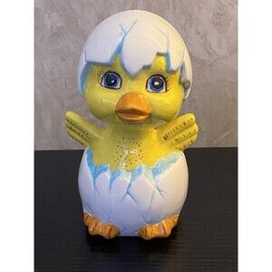Vintage Ceramic chick duck hatching from an egg figurine easter decor farmhouse